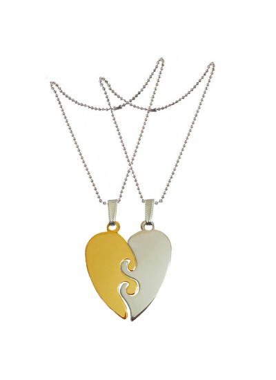 Two Pieces Couple Heart Shape Necklace by Menjewell 